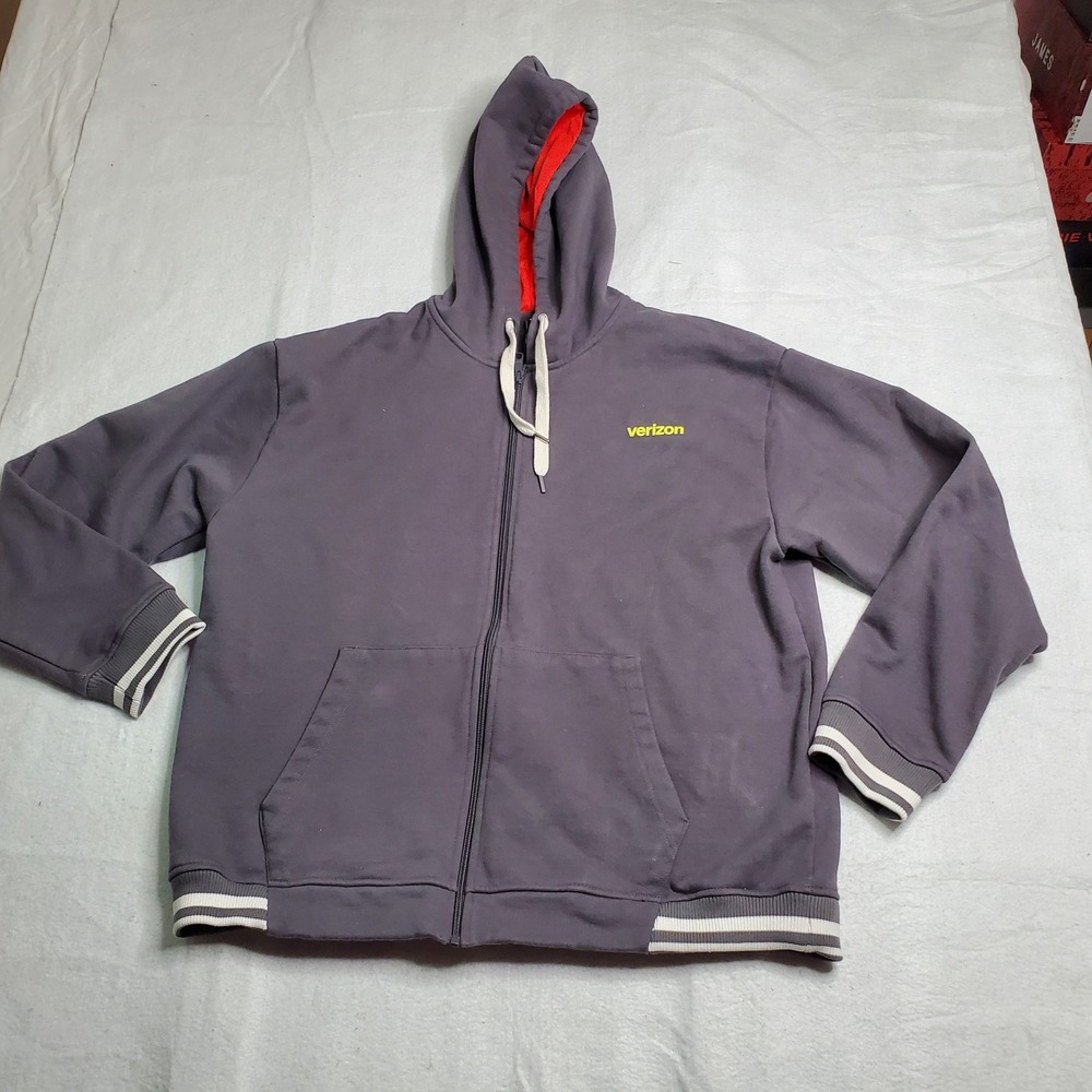 Verizon Uniform Mens Full Zip Hoodie Gray Logo Graphic Design Collective XL